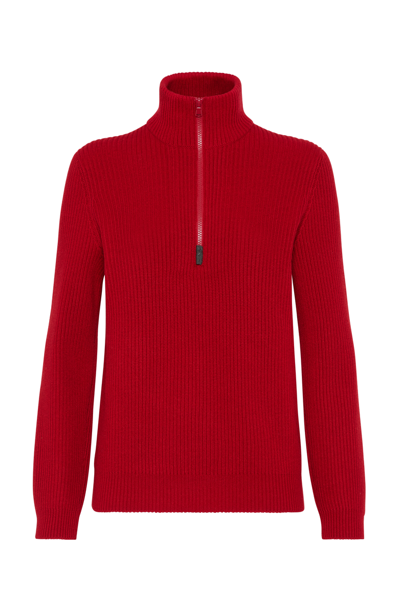 Brunello Cucinelli Cashmere English rib sweater with half zip and shiny detail, Main, color, 