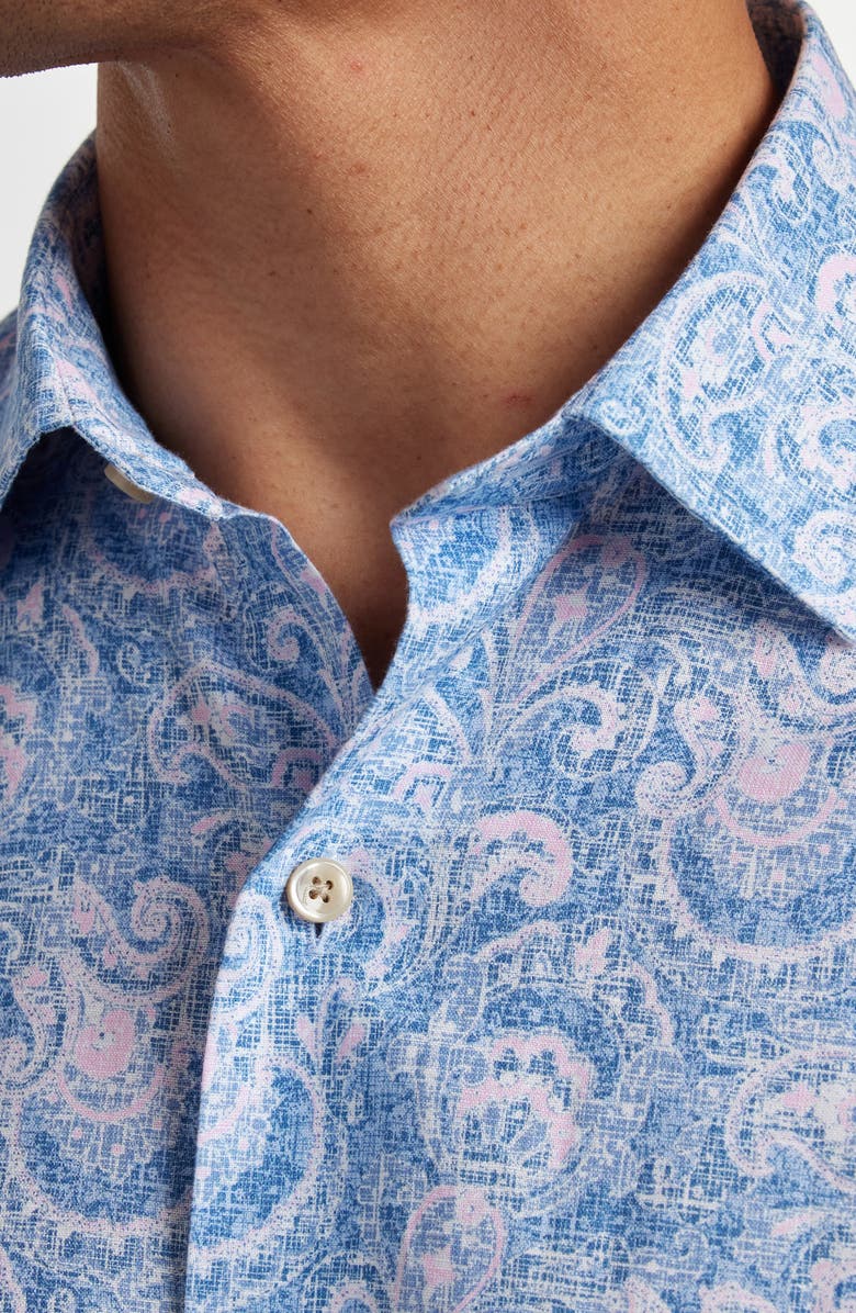 David Donahue Paisley Print Linen & Cotton Shirt, Alternate, color, Navy/ Pink