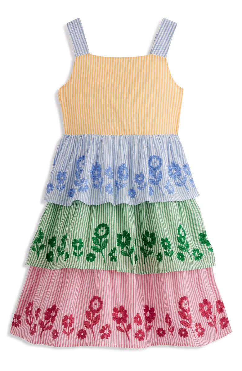 Mini Boden Kids' Hotchpotch Tiered Dress, Main, color, Hotchpotch Stripe Embroidery