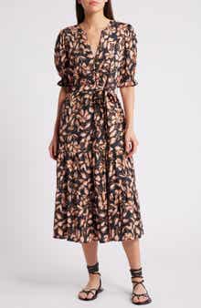 Rails Eliana Tie Belt Button Front Midi Dress