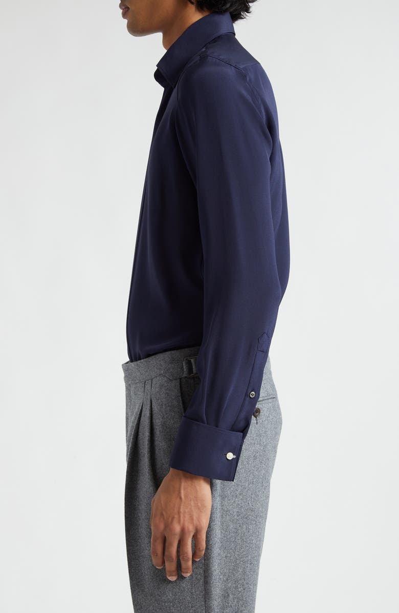 Thom Sweeney Lecce Silk Dress Shirt, Alternate, color, Navy