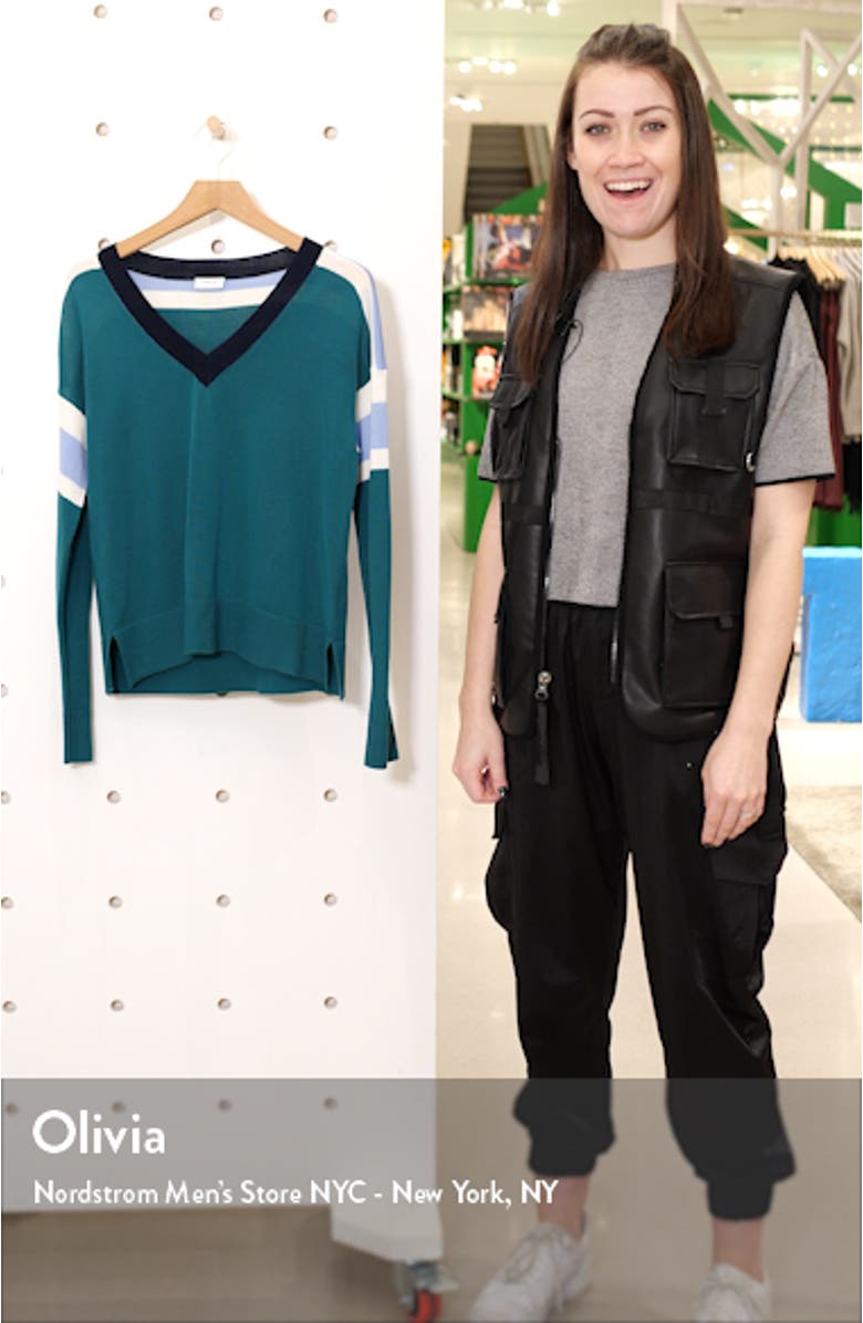 Stripe V-Neck Merino Wool Sweater, sales video thumbnail