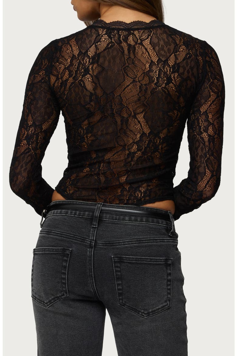 Rosalinda Lace Sheer Bodysuit, Alternate, color, BLACK