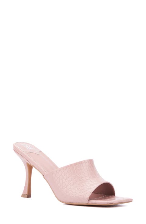 Delara Croc Embossed Heeled Sandal (Women)