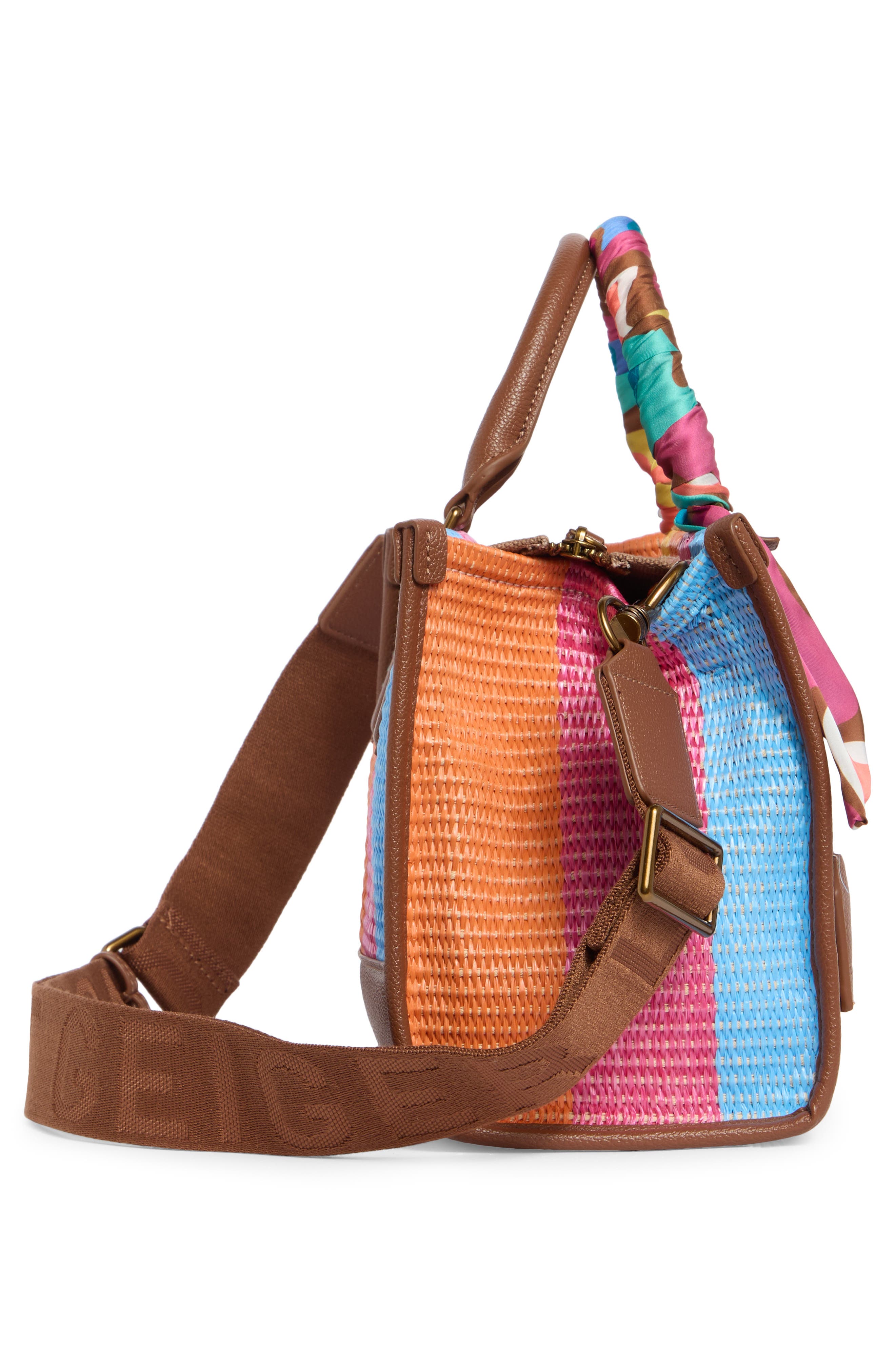 Kurt Geiger London Small Chiswick Raffia Tote, Alternate, color, Brown/ Rainbow
