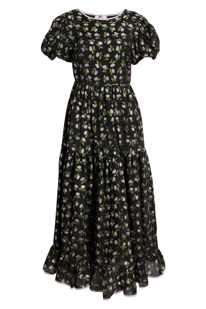 Fate Floral Tiered Puff Sleeve Maxi Dress, Alternate, color, BLACK