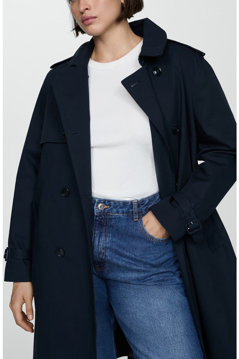 Classic Double Breasted Water Repellent Cotton Trench Coat, Alternate, color, DARK NAVY