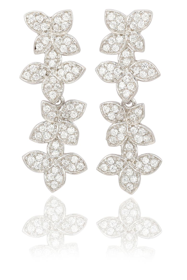 Sterling Silver Pavé Cubic Zirconia Floral Drop Earrings, Main, color, WHITE