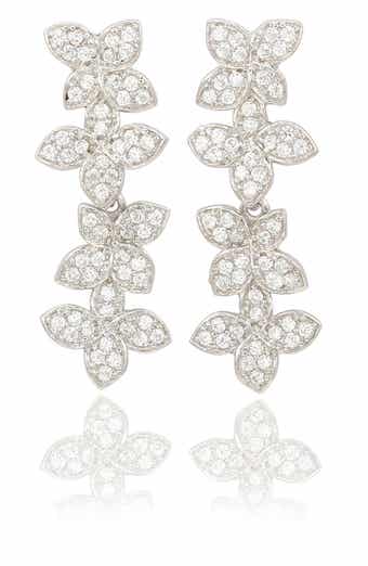 SUZY LEVIAN Sterling Silver Pavé Cubic Zirconia Floral Drop Earrings