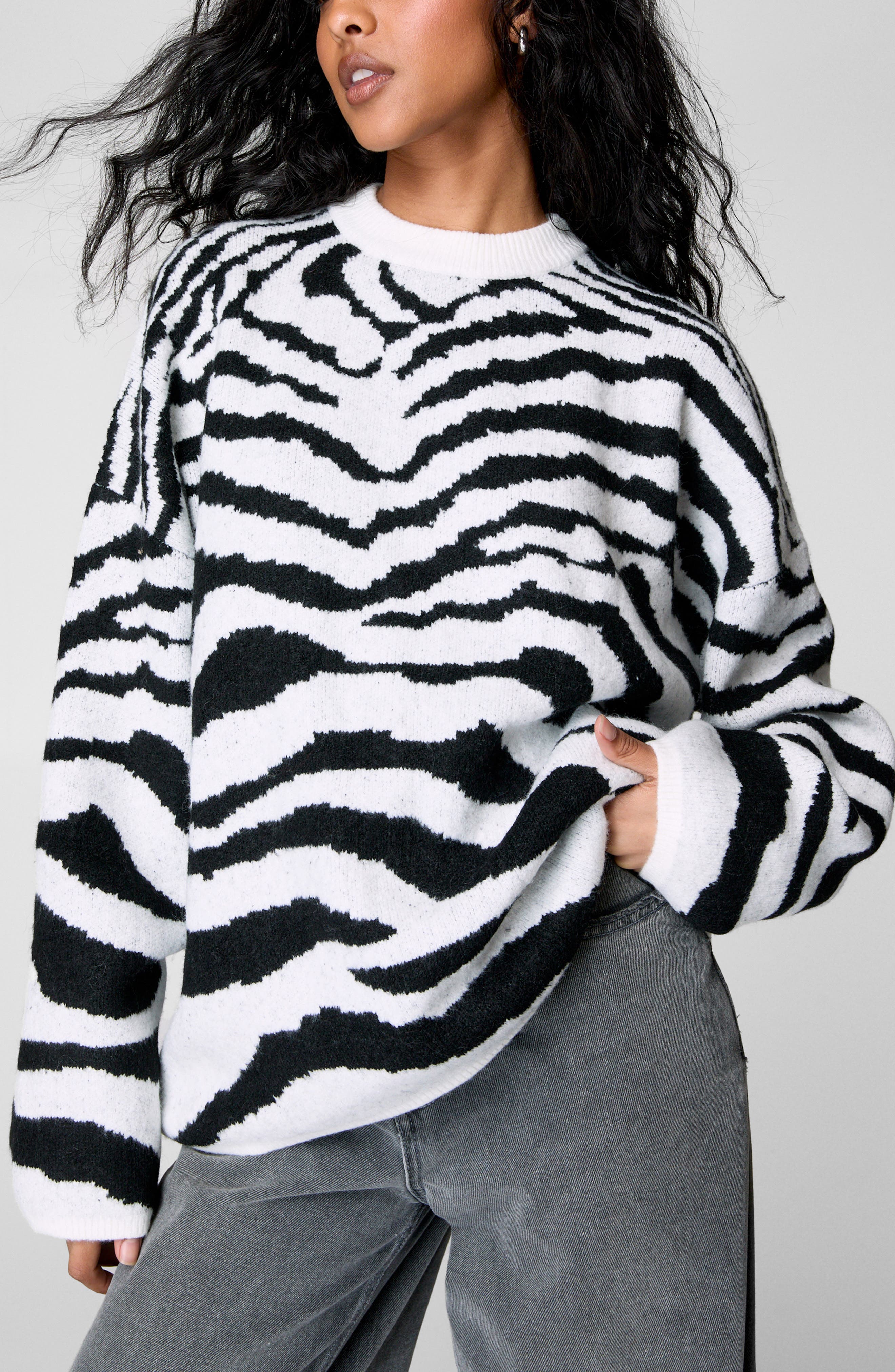 NASTY GAL Zebra Oversize Sweater