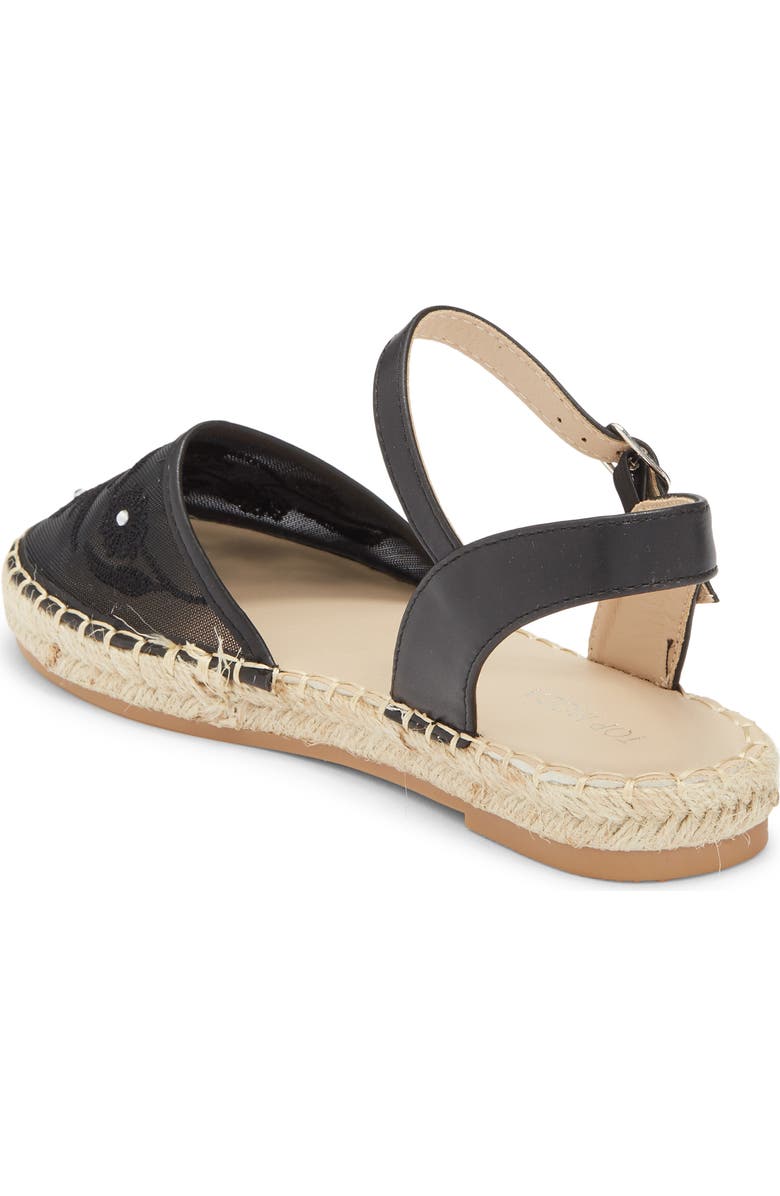 TOP MODA Chrom Floral Embroidered Ankle Strap Flat, Alternate, color, Black Pu