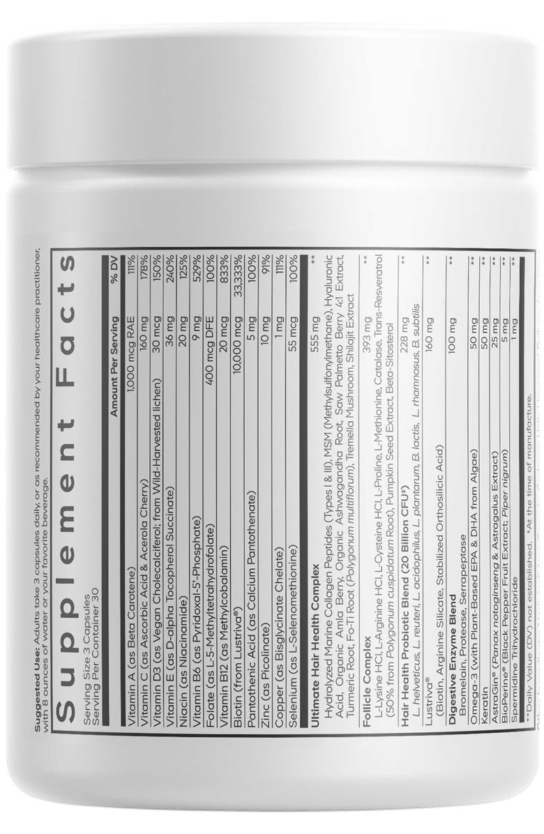 Codeage Hair Vitamins Platinum, Lustriva, AstraGin Supplement, Alternate, color, White