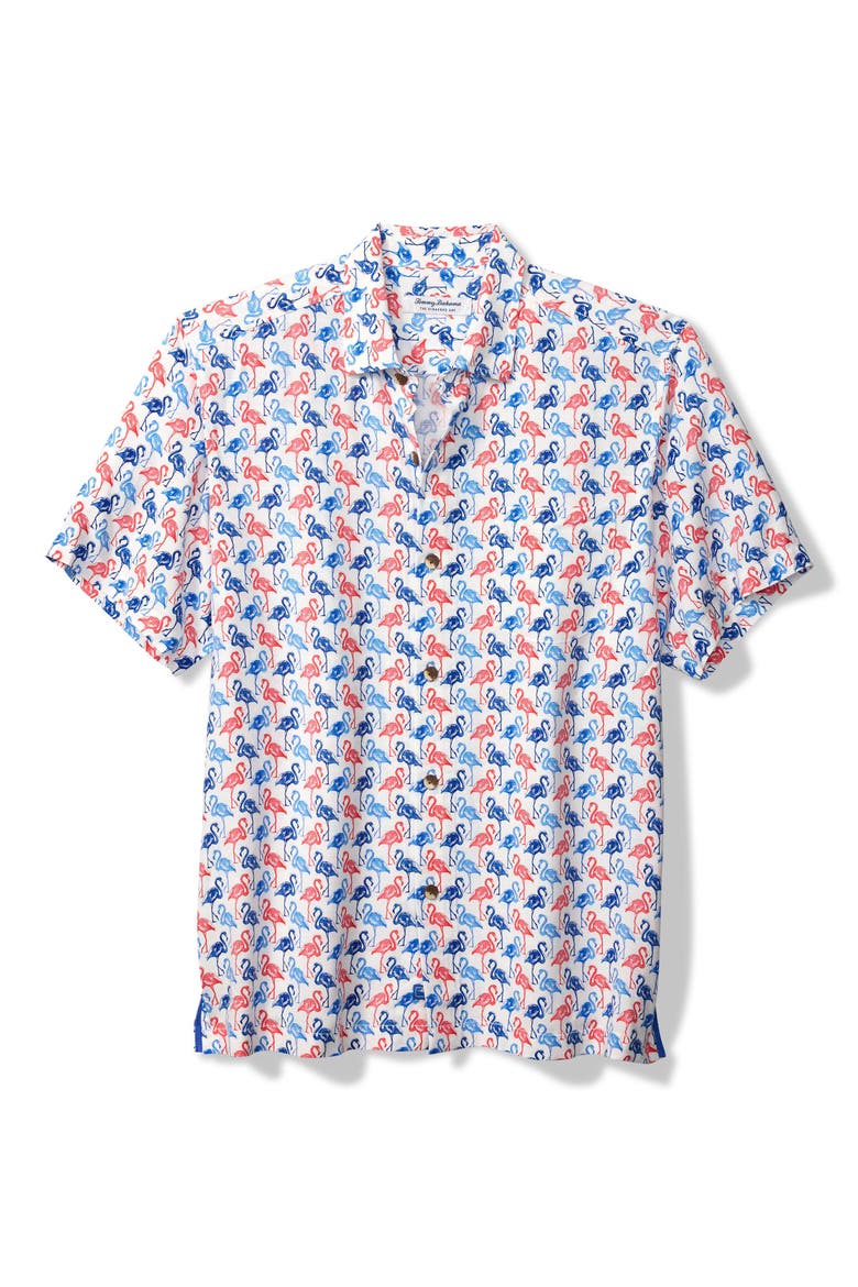Veracruz Cay Flamingo Mingle Short Sleeve Button-Up Shirt, Main, color, WHITE