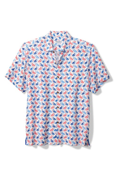 Veracruz Cay Flamingo Mingle Short Sleeve Button-Up Shirt