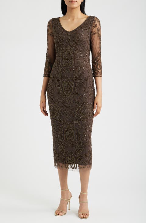 Sequin & Beaded Cocktail Sheath Dress