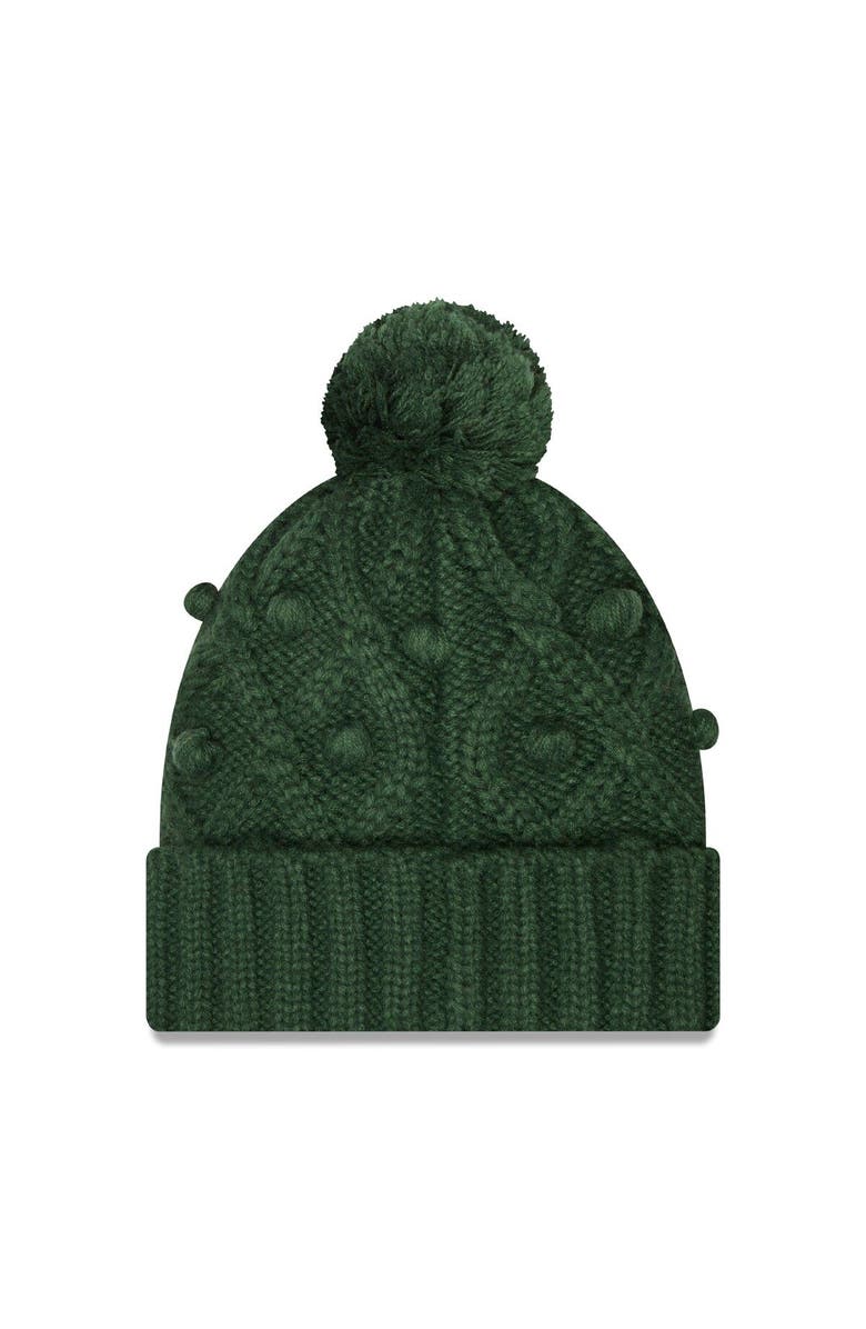 New Era Girls Youth New Era Green Green Bay Packers Toasty Cuffed Knit Hat with Pom, Alternate, color, Green