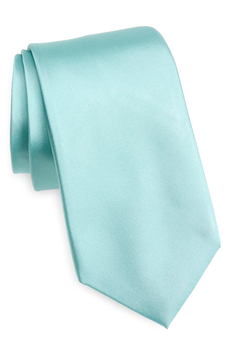 CLIFTON WILSON Solid Aqua Silk Tie, Main, color,