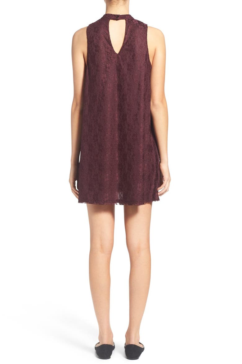 Lace Mock Neck Shift Dress, Alternate, color, RAISIN