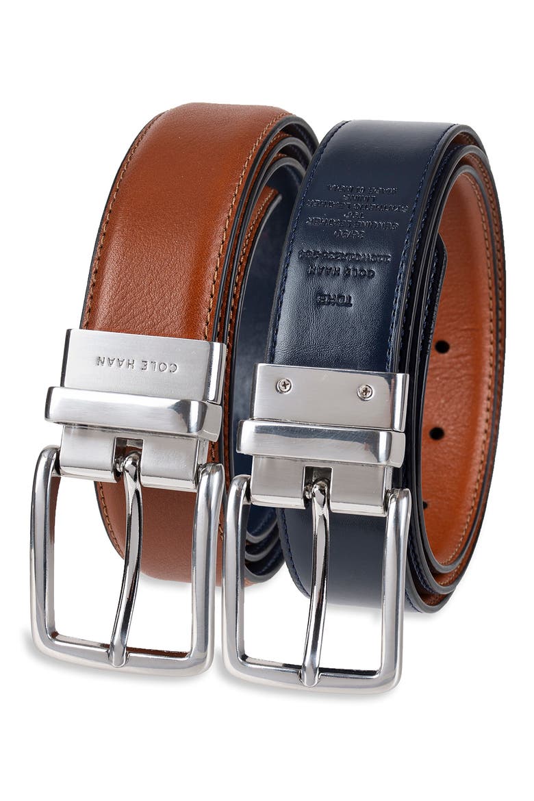Reversible Feather Edge Leather Belt, Alternate, color, COGNAC/ NAVY
