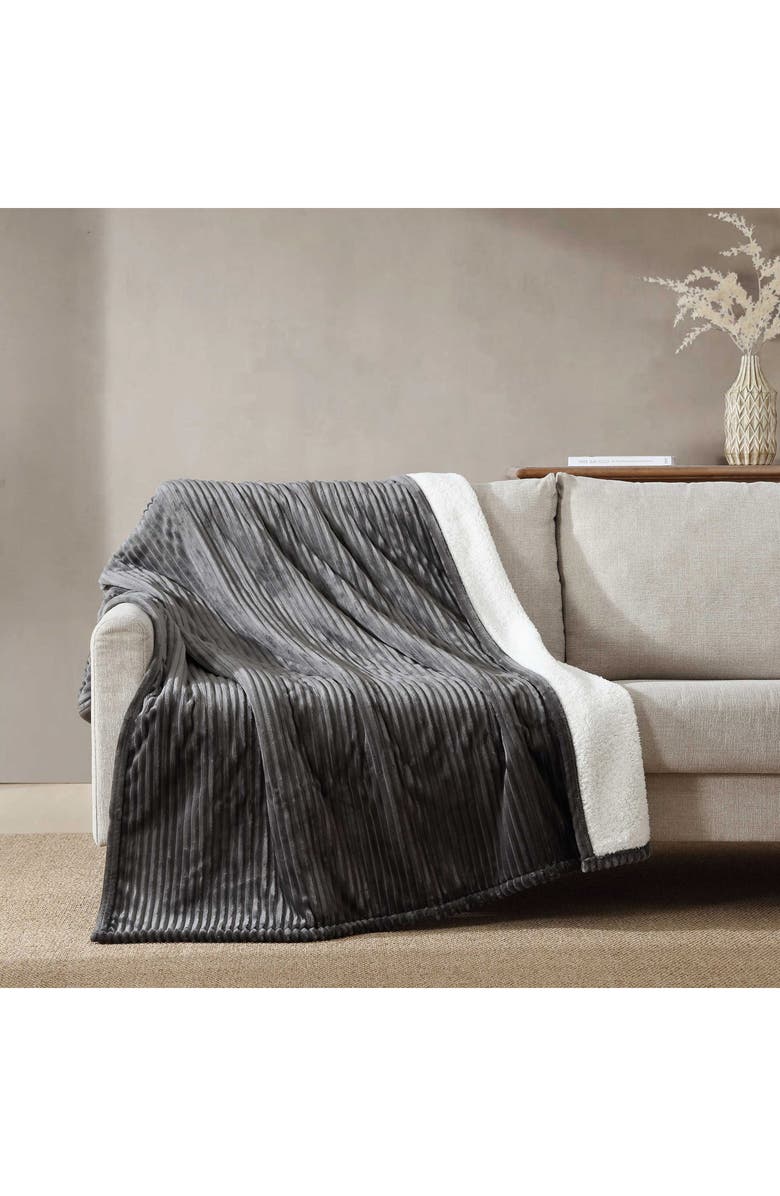 Eddie Bauer Mountain Valley RIbbed Plush Throw Blanket, Alternate, color, Dark Grey