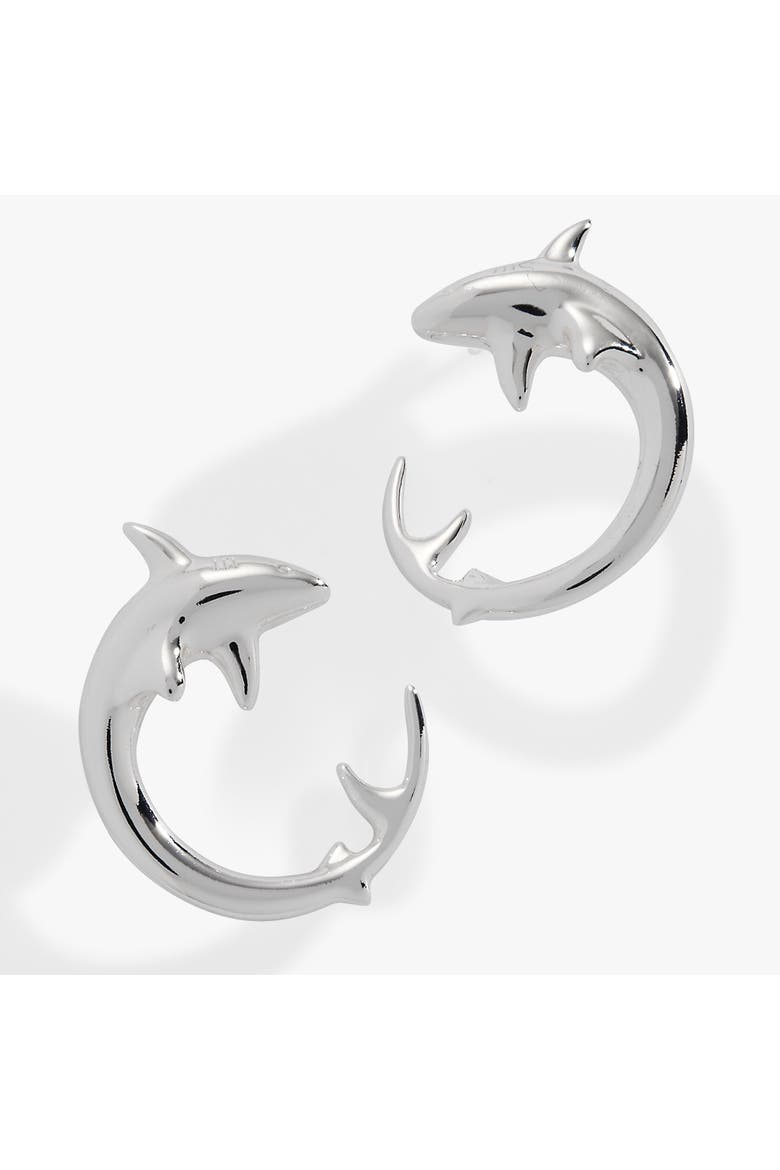 Shark Hoop Earring, Alternate, color, Silver