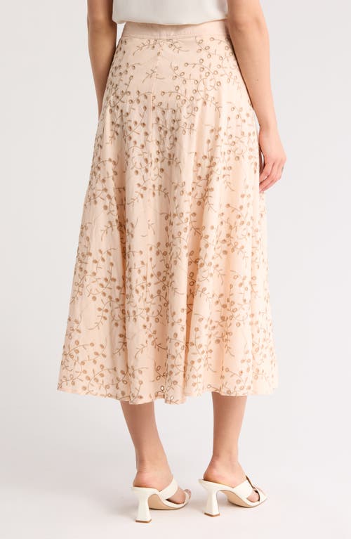 T Tahari Embroidered Eyelet Cotton Midi Skirt
