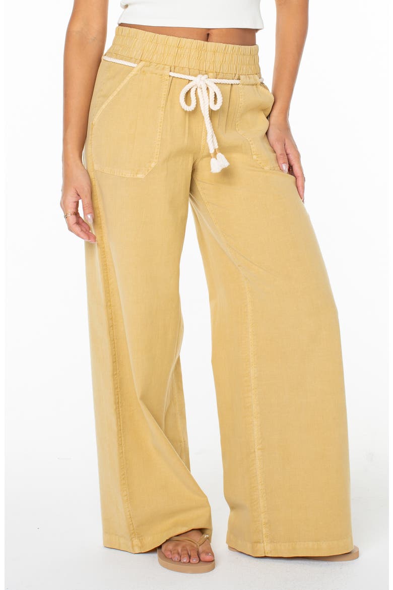Paddle On Drawstring Cotton & Linen Pants, Main, color, CURRY