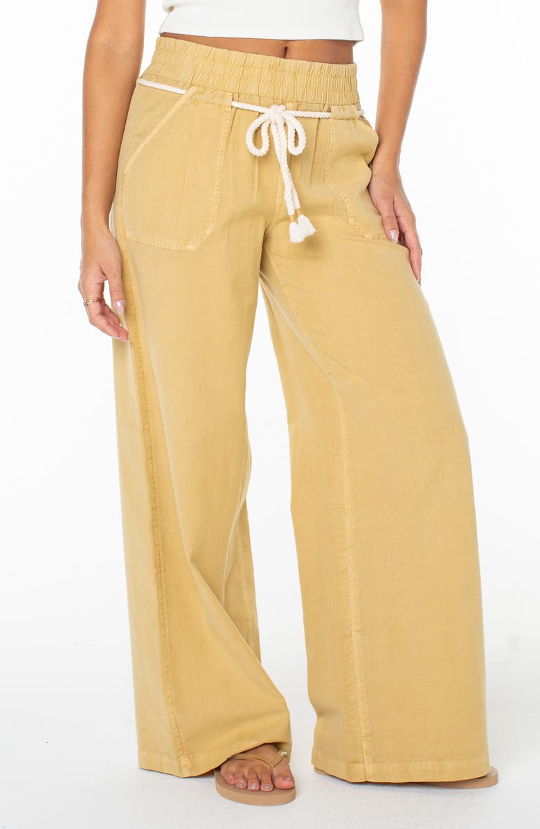 Roxy Paddle On Drawstring Cotton & Linen Pants, Main, color, Curry
