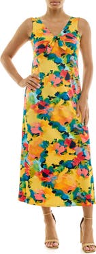 Nina Leonard Tie Front Sleeveless Midi Dress