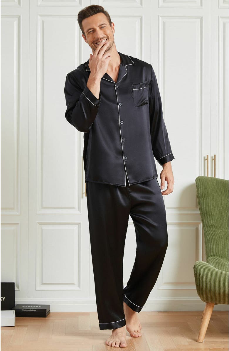 SILKSILKY Silk Men's Lapel Long Sleeve Pajamas Set, Alternate, color, 
