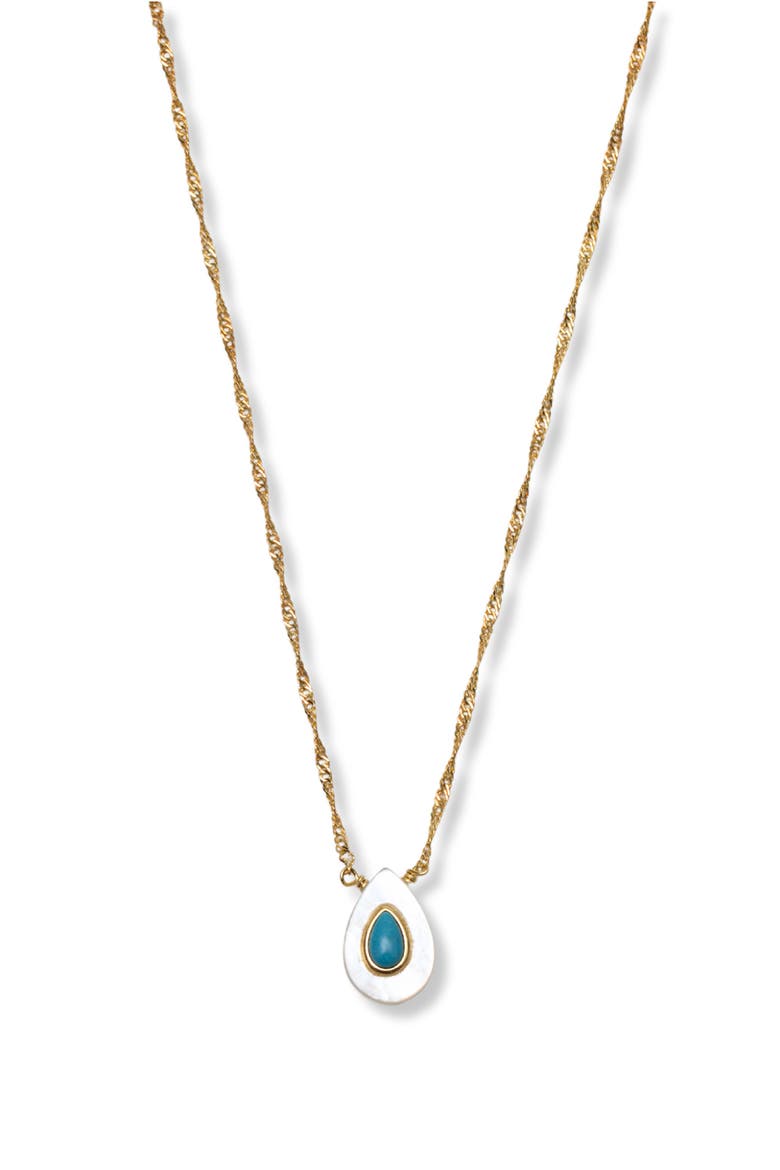Teardrop Mother-of-Pearl & Turquoise Pendant Necklace, Main, color, GOLD