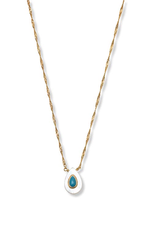 Teardrop Mother-of-Pearl & Turquoise Pendant Necklace