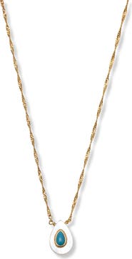 Argento Vivo Sterling Silver Teardrop Mother-of-Pearl & Turquoise Pendant Necklace