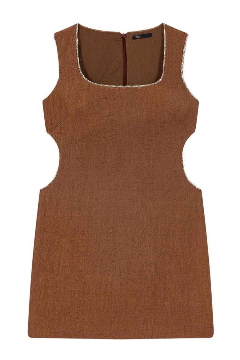 Short linen-blend dress, Alternate, color, Brown