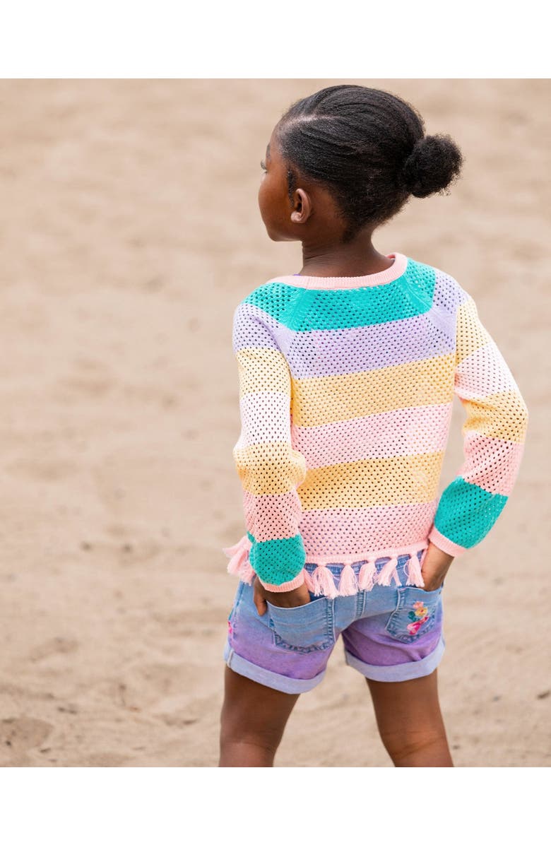 Deux par Deux Girl's Cuffed Denim Shorts With Embroidery Floral Jeans Blue, Alternate, color, 