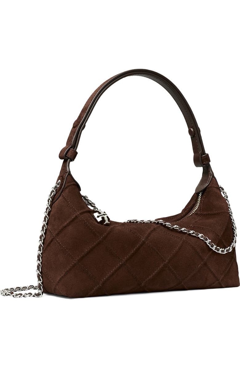 Tory Burch Fleming Pochette Quilted Suede Shoulder Bag, Alternate, color, Dark Cocoa