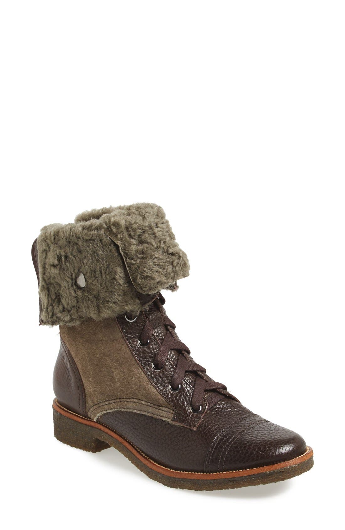 Diane von Furstenberg 'Alexia' Genuine Shearling Lined Combat Boot, Main, color, 