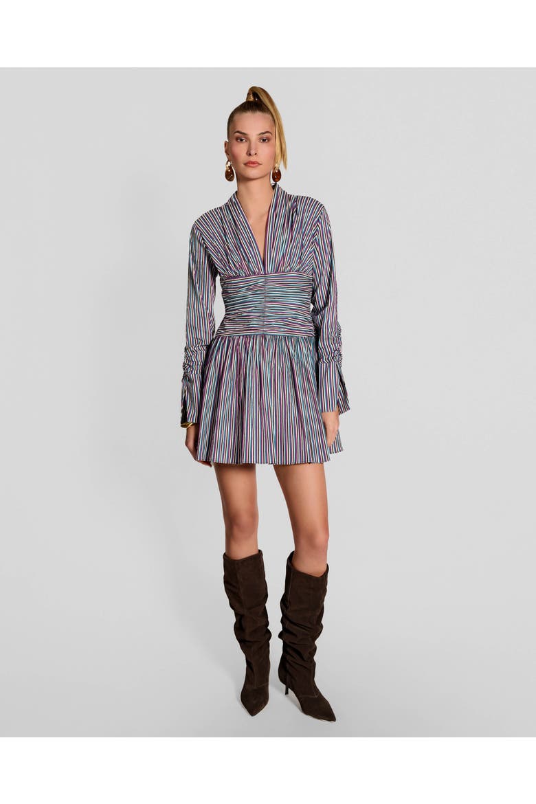 Rhapso Multi Stripe Ruched Shirtdress, Alternate, color, Mix Teal