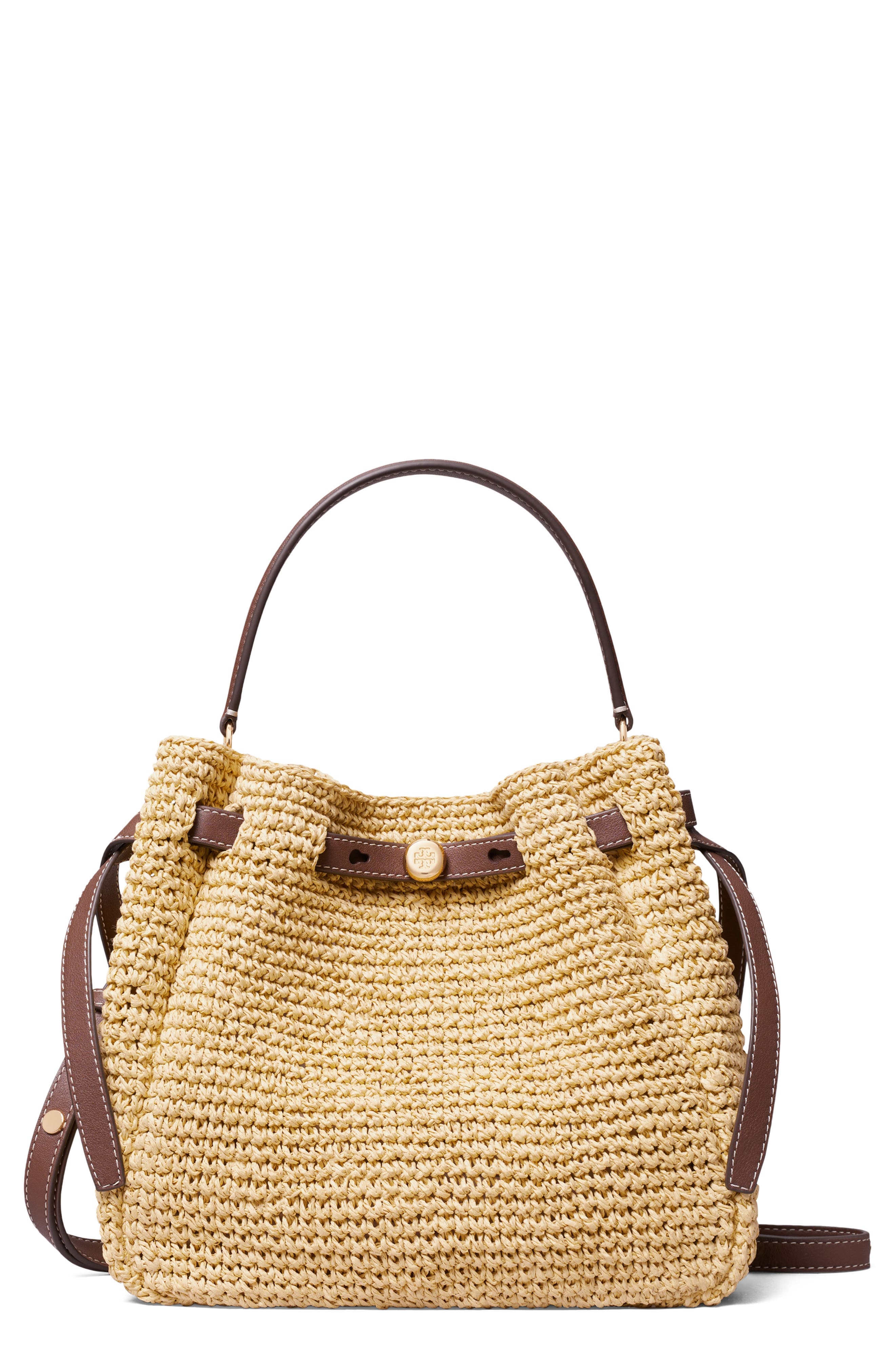 Tory Burch Romy Straw Bucket Bag, Main, color, Natural