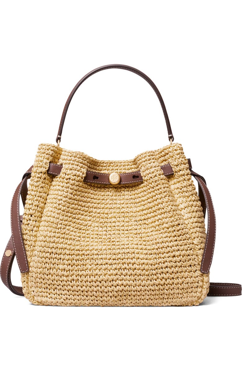 Tory Burch Romy Straw Bucket Bag, Main, color, Natural