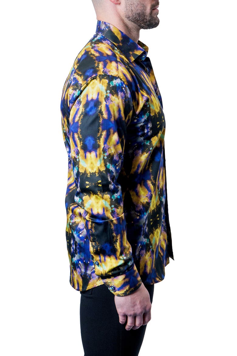 Fibonacci Tie Dye Trip Button-Up Shirt, Alternate, color, BLUE