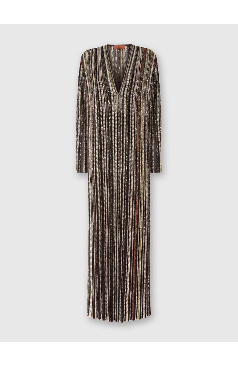 Missoni Long Dress With V-neck And Herringbone Stripe Knit, Alternate, color, Multicoloured