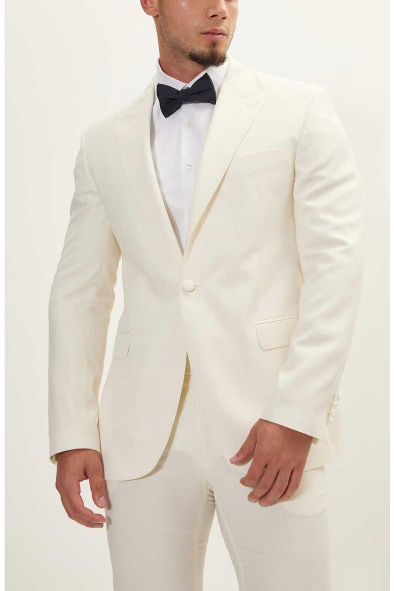 Trim Fit Peak Lapel Wool & Silk Tuxedo, Alternate, color, WHITE