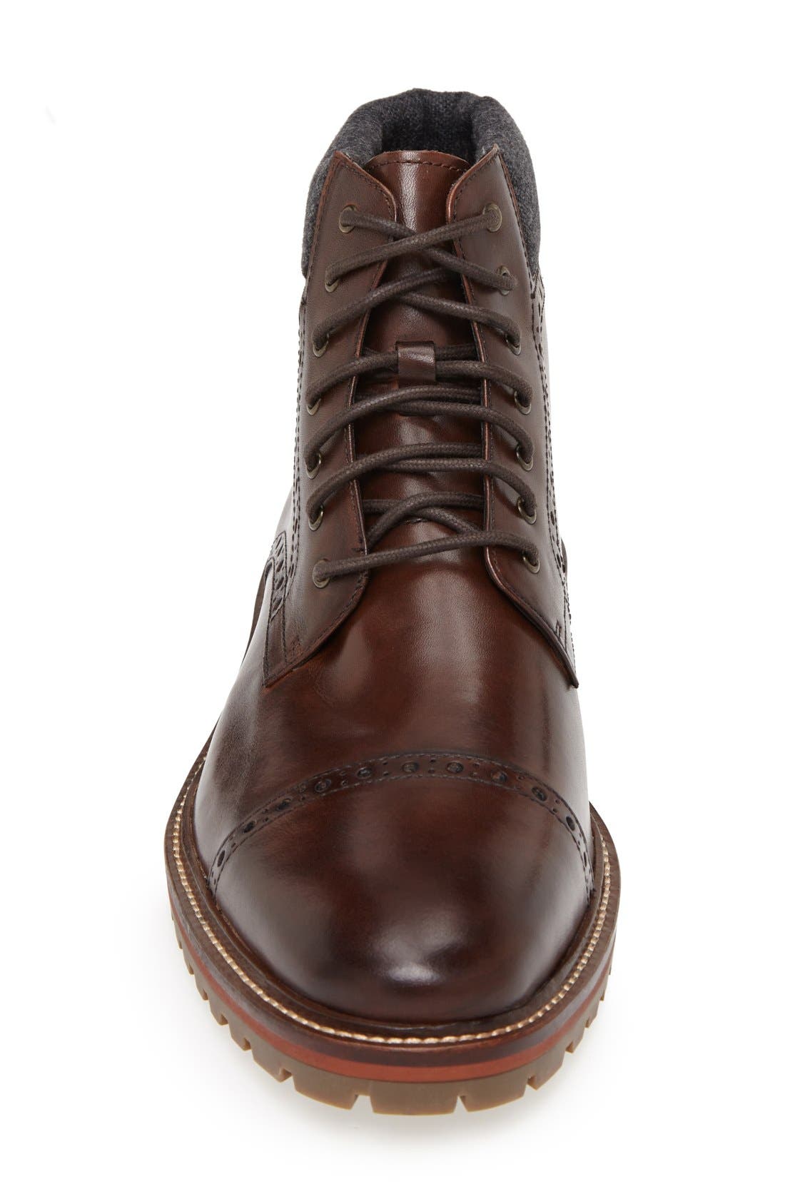 J&M 1850 'Karnes' Brogue Cap Toe Boot, Alternate, color, BLACK/ DARK GREY LEATHER
