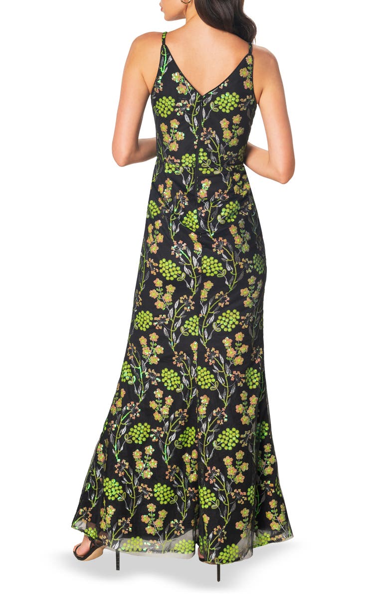 Dress the Population Sharon Sequin Flower Tulle A-Line Gown, Alternate, color, 