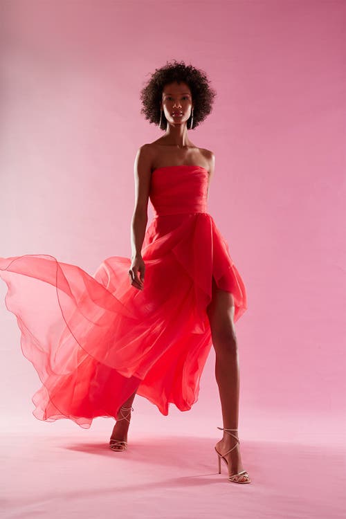 Theia Teresa Strapless Draped Gown In Red