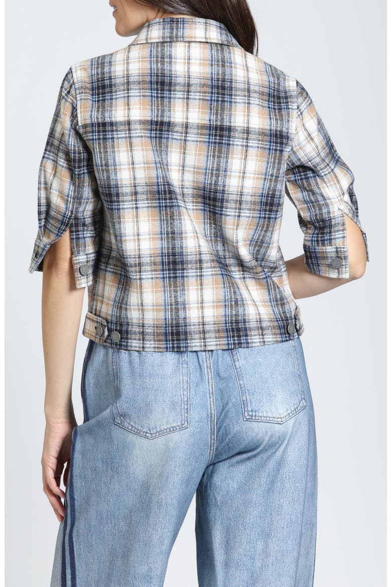 Check Cropped Jacket with Elbow Sleeves, Alternate, color, TOFFEE WINDOWPANE