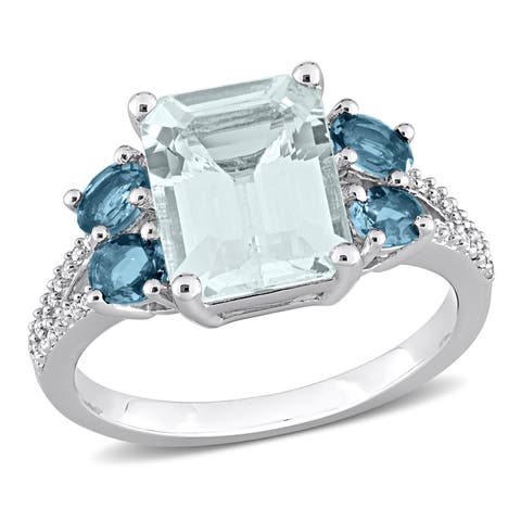 Aquamarine, Topaz & Diamond Ring Silver