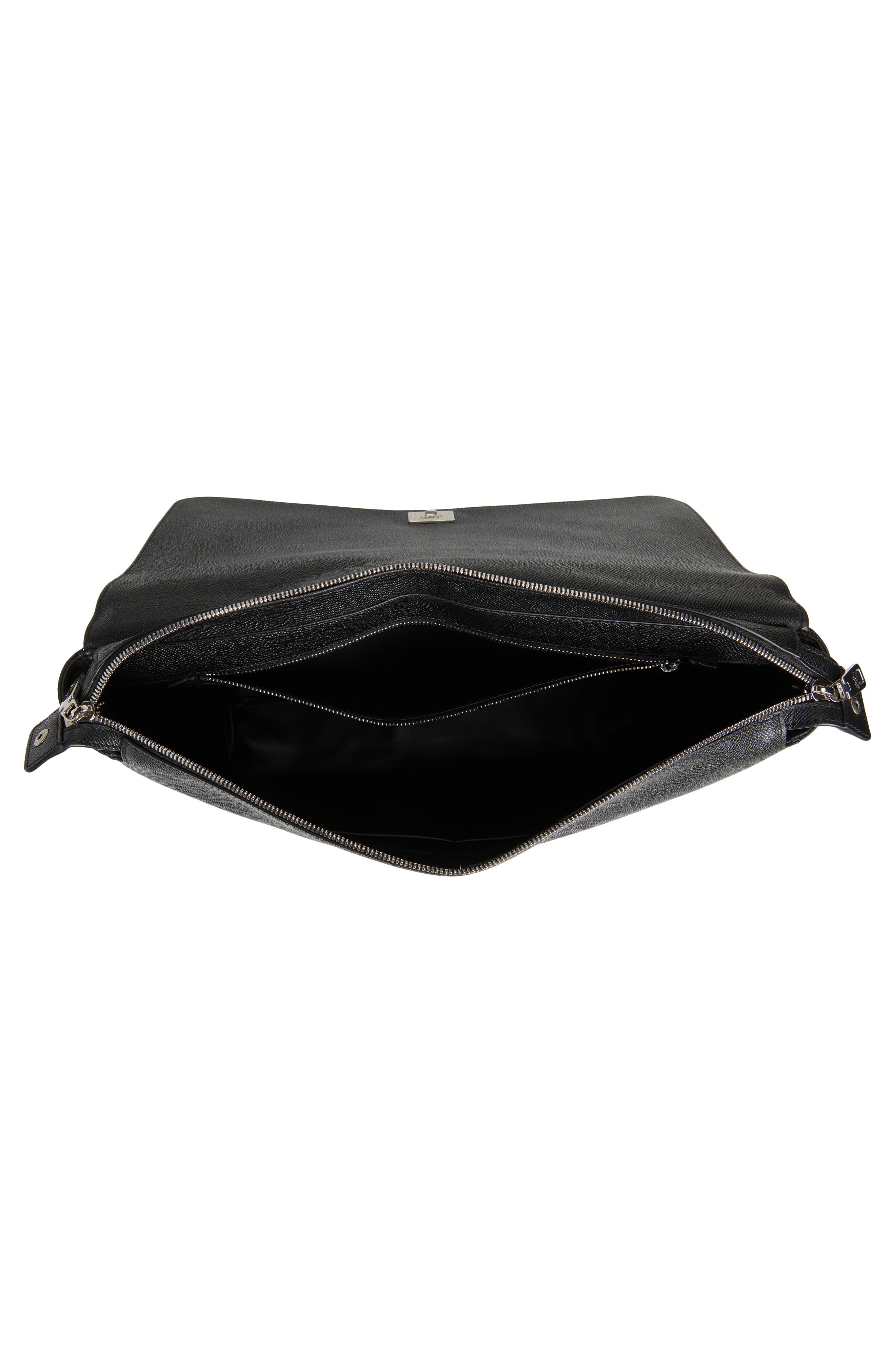 Dolce&Gabbana Sicily Alpina Leather Messenger Bag, Alternate, color, 80999 Nero