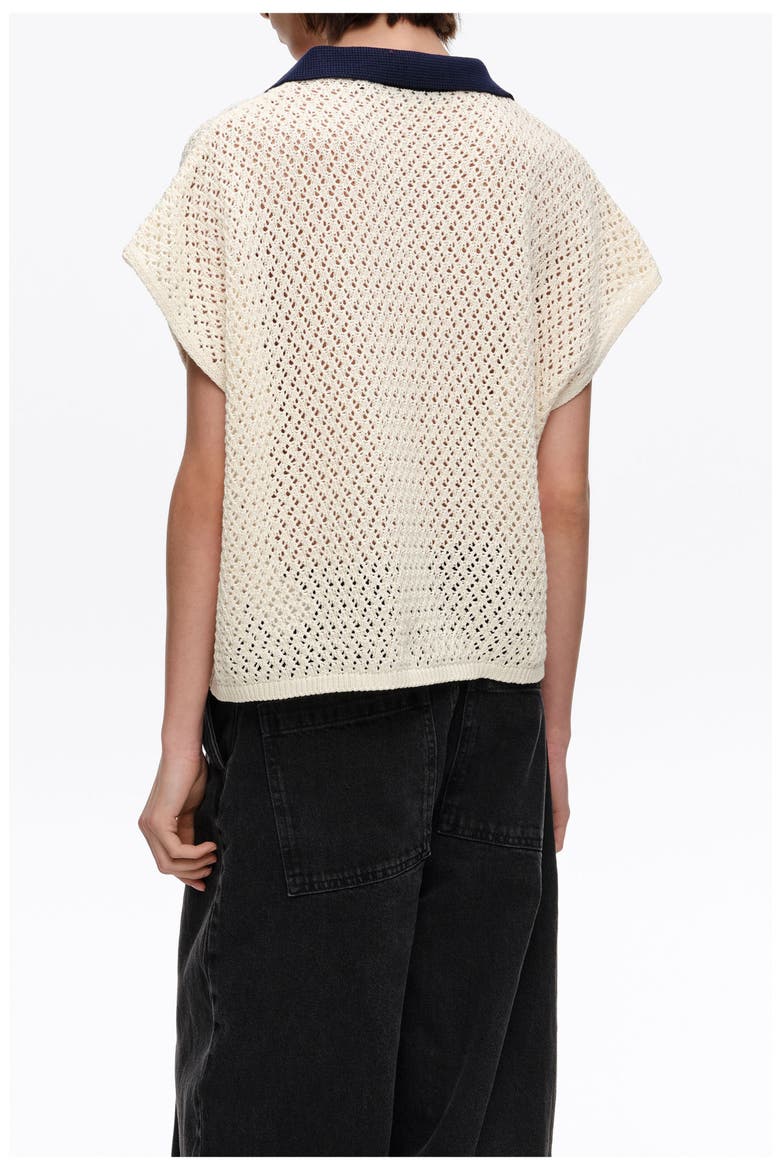 Openwork Cotton Polo Shirt Sweater, Alternate, color, IVORY
